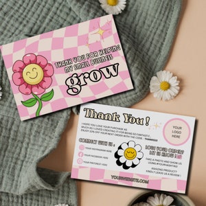 Retro Bedankkaart Canva sjabloon, bewerkbare zakelijke dank u kaart, Hippie Daisy pakket insteekkaart, aanpasbare Groovy dank u