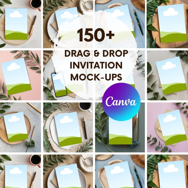 Canva Invitation Mockup Template Bundle Boho Card Mockup Bundle 5x7, DRAG&DROP Invite Stationary Greetings Birthday Wedding Jpg Png Digital