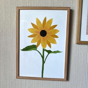 Impression numérique tournesol A4 – art mural imprimable, illustration botanique de fleur jaune, décoration d&#39;intérieur téléchargement immédiat
