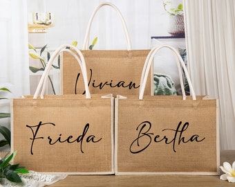 Personalisierte Brautjungfer Taschen, Jute Tasche, Jute Tasche, Brautjungfer Geschenke, Hochzeit Gefälligkeiten, Monogramm Strand Einkaufstasche,