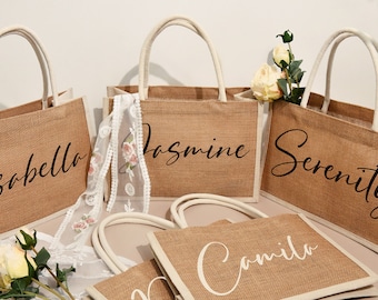 Personalized Bridesmaid Bags,Burlap Tote With Name,Monogram Beach Tote Bag,Custom Burlap Bag,Jute Bag,Bridesmaid Gifts,Wedding Favors