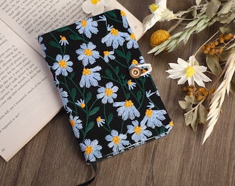 Custom Hand Embroidered Notebook, Handmade Fabric Notebook, Custom diary, Daisy Notebook, Fabric Hard Cover Journal, Personalized Notebook