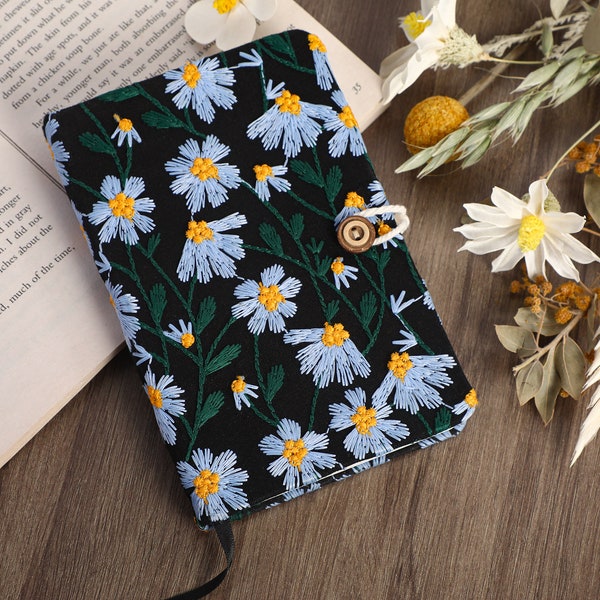 Custom Hand Embroidered Notebook, Handmade Fabric Notebook, Custom diary, Daisy Notebook, Fabric Hard Cover Journal, Personalized Notebook