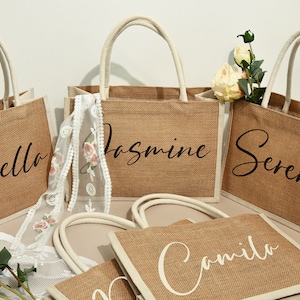 Personalized Bridesmaid Bags,Burlap Tote With Name,Monogram Beach Tote Bag,Custom Burlap Bag,Jute Bag,Bridesmaid Gifts,Wedding Favors