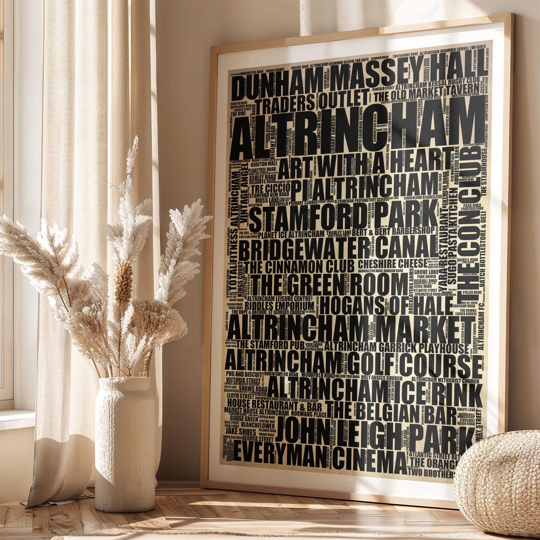 Altrincham Landmarks Art Print: Typographic Town Map UK - Main Image