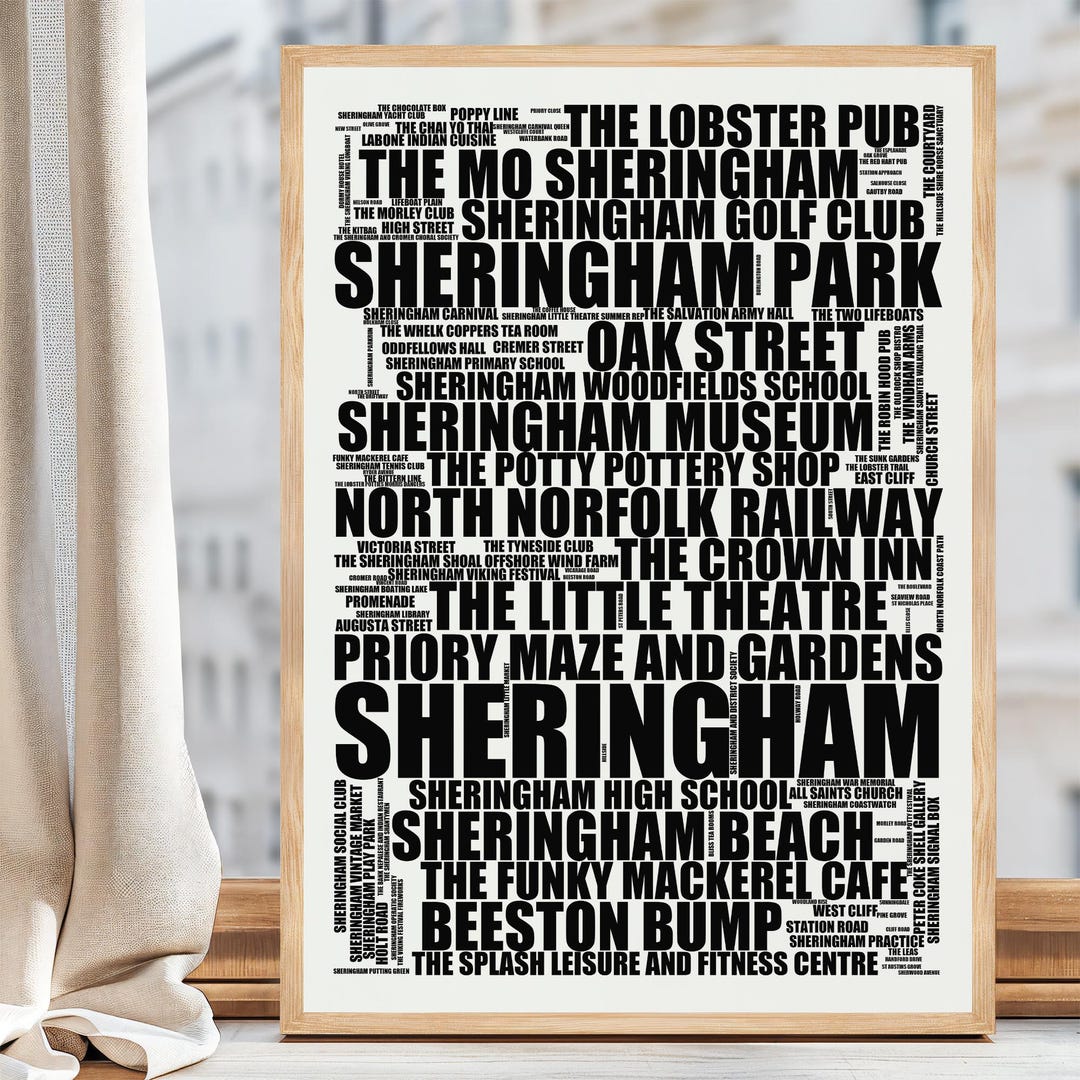 Sheringham Landmarks Culture: Premium Typographic Art Print Gift