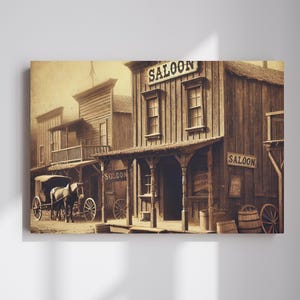 Vintage Saloon Canvas Print: Western Town Scene Wall Art