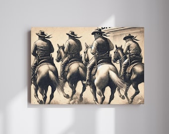 Cowboy Canvas, Wild West Canvas Wall Art, Vintage Canvas Painting, Old Western Print, Cowboy Art, Horse Wall Décor, Gifts for Horse Lover