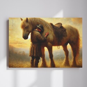 Horse and His Man Canvas Wall Art, Equestrian Rustic Decor, Horse Artwork New Home Gift Ideas, Farmhouse Wall Decor for Horse Lover