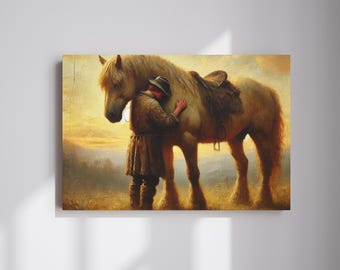 Horse and Man Canvas Art: Rustic Farmhouse Decor