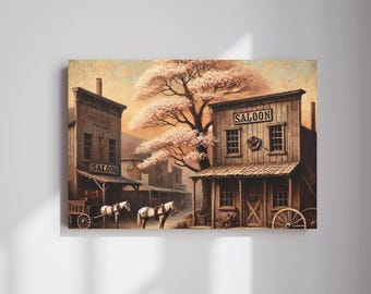 Old West Saloon Canvas Wall Art, Cowboy Saloon Canvas Art, Vintage Wild West Art, Antique Western Saloon Decor, Retro Canvas Wall Hangings