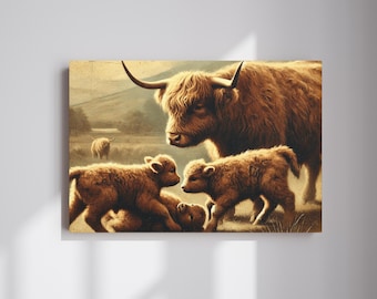 Highland Cow, Farmhouse Decor, Highland Cow Canvas Print, Rustic Decor Canvas Wall Art, Housewarming Gift, New Home Gift, Newlywed Gift
