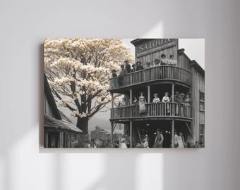 Vintage Western Saloon Canvas Art: Dark Wild West Decor