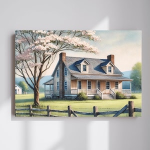 Ranch Farmhouse Wall Art, Countryside Decor, Rustic Wall Art Decor, Ranch House Canvas Prints, Landscape Print, Decorative Vintage Wall Art