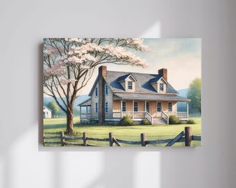 Ranch Farmhouse Wall Art, Countryside Decor, Rustic Wall Art Decor, Ranch House Canvas Wall Prints, Landscape Print, Gifts for Farmers