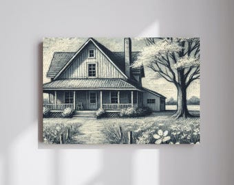 Vintage Rustic Barn Wall Art, Old Farmhouse Canvas Art, Country Home Canvas, Farmhouse Canvas, Vintage Landscape Decorative Vintage Wall Art