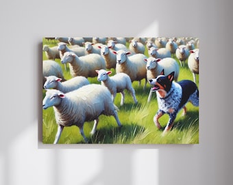 Sheep Canvas Art, Canvas Wall Art, Farm Dog Wall Art, Barnyard Animal Decor, Rustic Wall Art Decor, Farmer Gifts Ideas, Country Side Decor