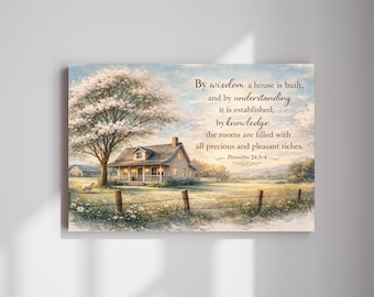 Proverbs 24:3-4, Bible Verse Wall Art, Christian and Rustic Decor for House Warming Gift, Faith Based Decoration