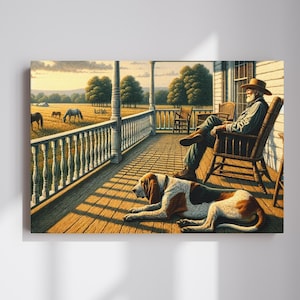Farm Dog and Cowboy Canvas Art Prints, Western Cowboy Print, Pet Farm Animals, Western Wall Art Prints, Office Decor, Housewarming Present