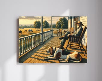 Farm Dog and Cowboy Canvas Art Prints, Western Cowboy Print, Pet Farm Animals, Western Wall Art Prints, Office Decor, Housewarming Present