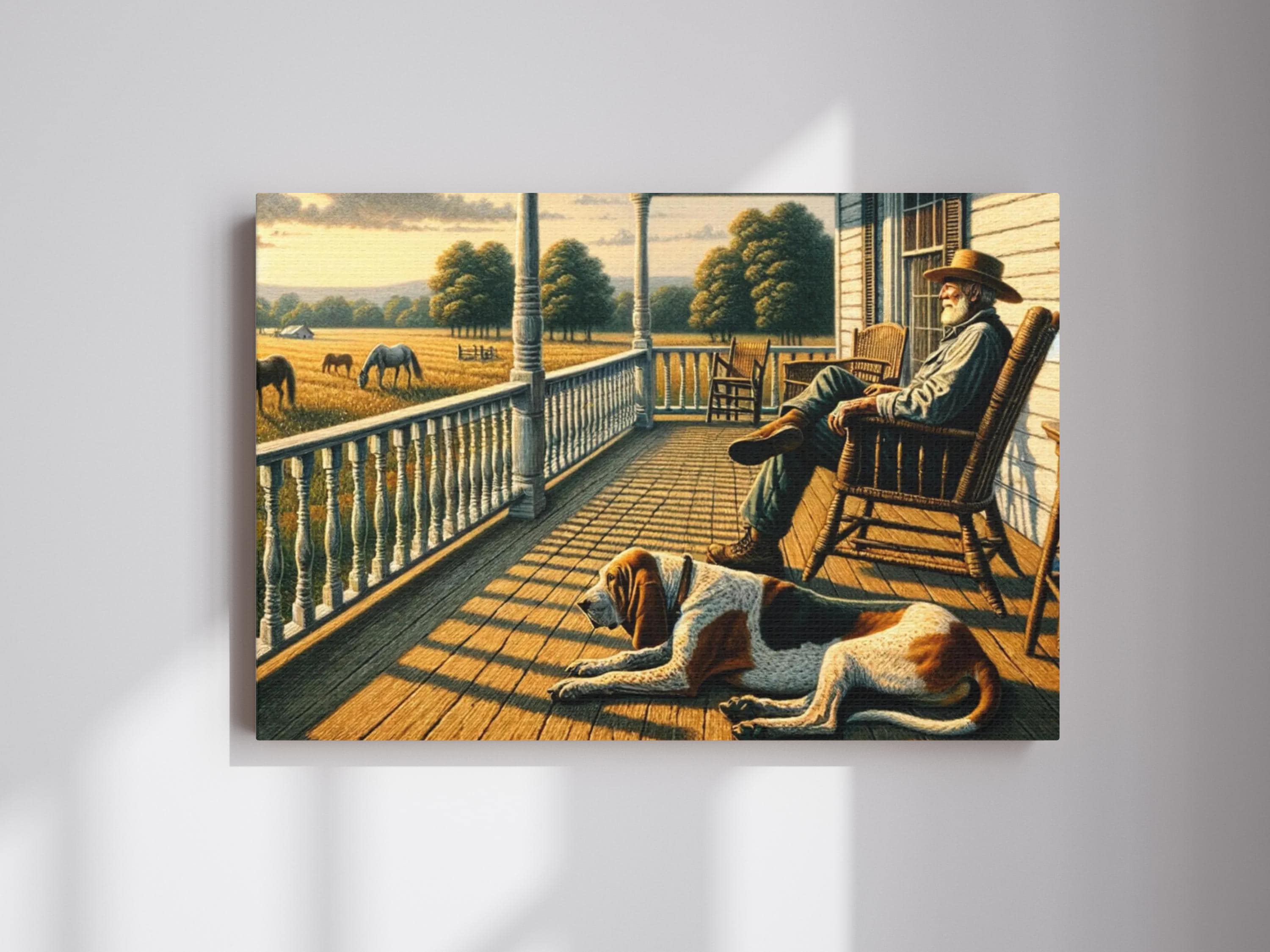 Cowboy and Farm Dog Canvas Art: Rustic Western Decor