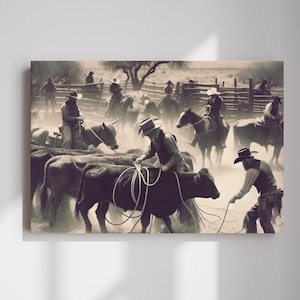 Wilder Westen Cowboy Leinwand, Vintage Leinwand Wandkunst, Wilder Westen Leinwand, Old West Dekor, Dekorative Vintage Wandkunst, Landschaft Kunst Dekor