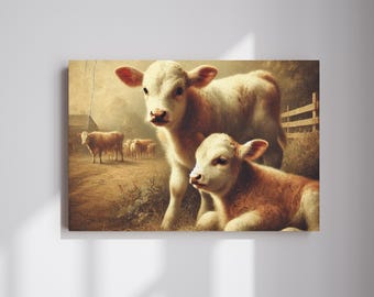 Highland Calves, Baby Calf, Farmhouse Wall Art, Western Décor Canvas Wall Art, Barnhouse Décor, Highland Cows Art, Animal Wall Print Canvas