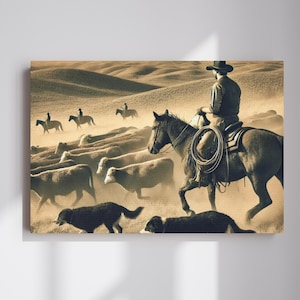 Cowboy Life Leinwand Kunst, Wilder Westen Cowboy Leinwand, Vintage Leinwand Kunst, Pferd Leinwanddruck, Housewarming Geschenk, alte rustikale Westerndekoration