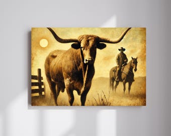 Rustic Cowboy Canvas Wall Art: Vintage Western Ranch Decor