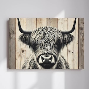 Scottish Cow Art Canvas Wall Decor, Highland Cow Print Art, Highland Cattle Print, Rustic Farmhouse Decor Ideas, Highland Cattle Canvas Art