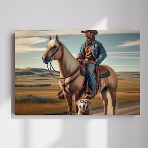Rustic Horse and Dog Canvas Art Print, Western Home Decor, Cowboy Wall Art, Country Living, Gift for Animal Lovers, Old West Decor Home Art