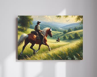 Cowboy Canvas Wall Art, Farmhouse Décor, Countryside Décor, Canvas Wall Art, Western Cowboy Canvas, Horse Canvas Wall Art, Old Western Item
