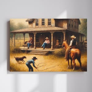 Ranch Life, Wild West Cowboy Canvas, Old West Décor, Old Western Items, Cowboy Canvas, Rustic Home Décor, Decorative Vintage Wall Art