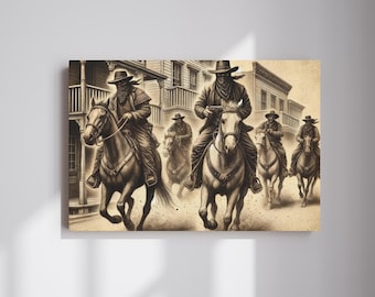 Cowboy Canvas, Wild West Canvas Wall Art, Vintage Canvas Painting, Old Western Cowboy Art, Housewarming Gift, Decorative Vintage Wall Art