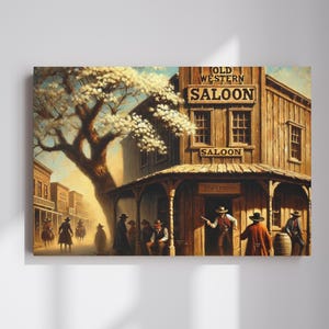Vintage Western Saloon Canvas Art: Rustic Cowboy Decor