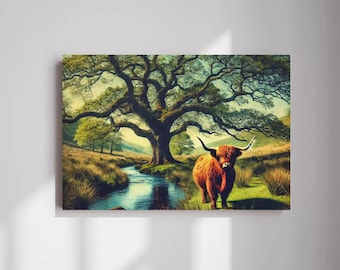 Highland Cow Canvas Print Wall Art, Highlander Cow Wall Decor, Cow Print Farmhouse Decor, Highland Cow Gifts Ideas, Farmhouse Decor Ideas