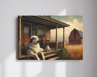 Farm Dog and Cat Canvas Wall Art, Pet Farm Animals Wall Hanging Canvas, Dog Canvas Art, Cat Canvas Art Decir, Housewarming Present