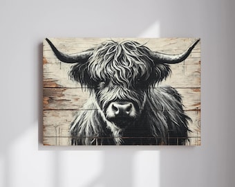 Scottish Cow Canvas Wall Art, Highland Cow Art Wall Hanging, Rustic Cow Print Decor, Scottish Highland Cow Canvas, Decorative Vintage Art