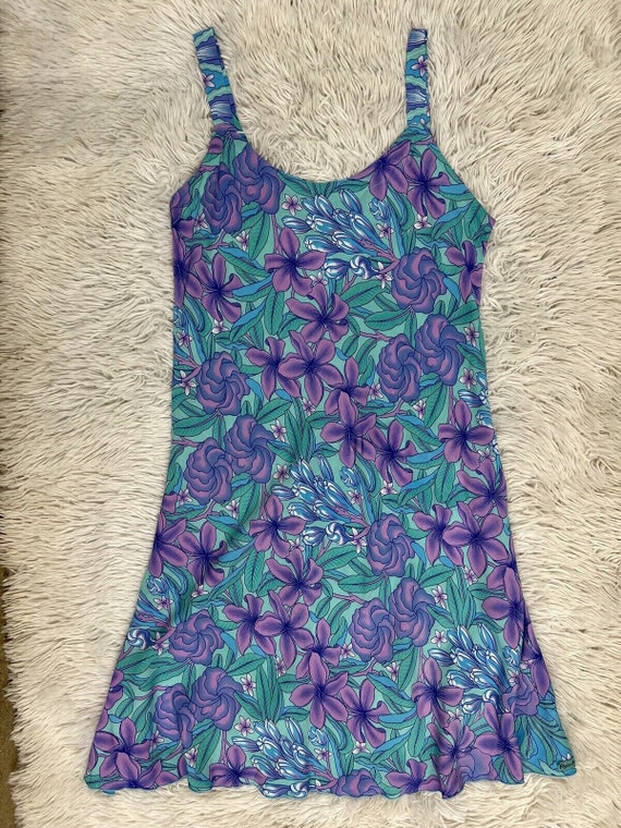 rainbow jo vtg hawaiian tank dress floral mini tro