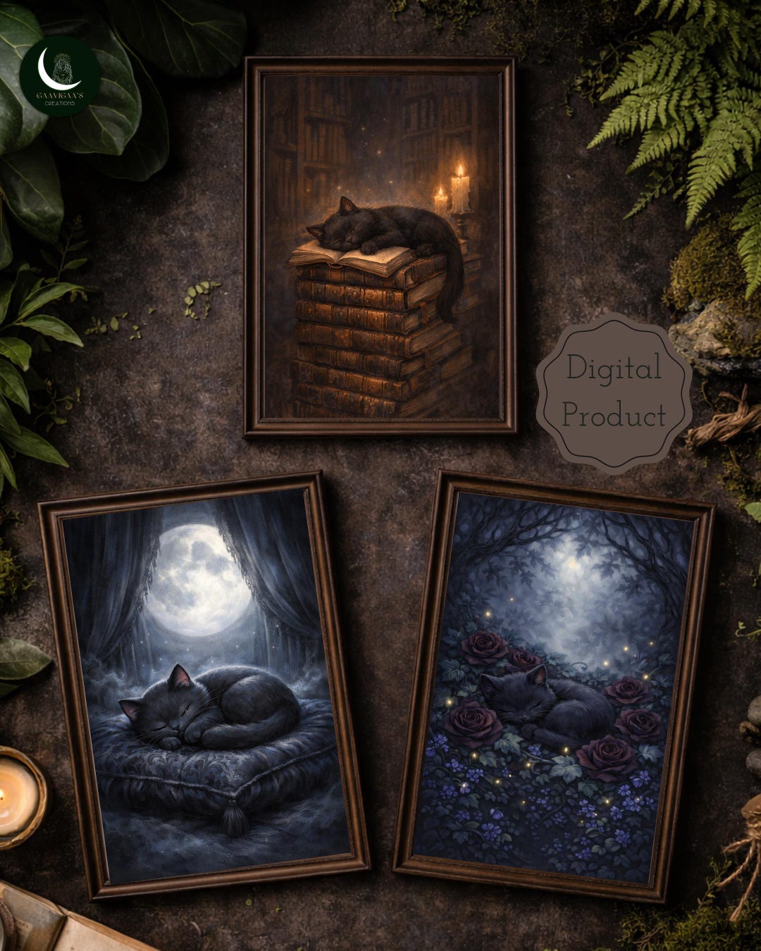 Sleeping Black Cat Wall Art Set of 3 | Dark Academia Gothic Decor ...