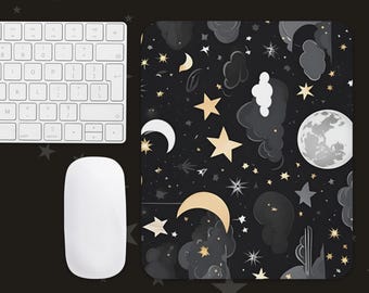 Celestial Mouse Pad - Moon, Stars & Clouds Desk Mat