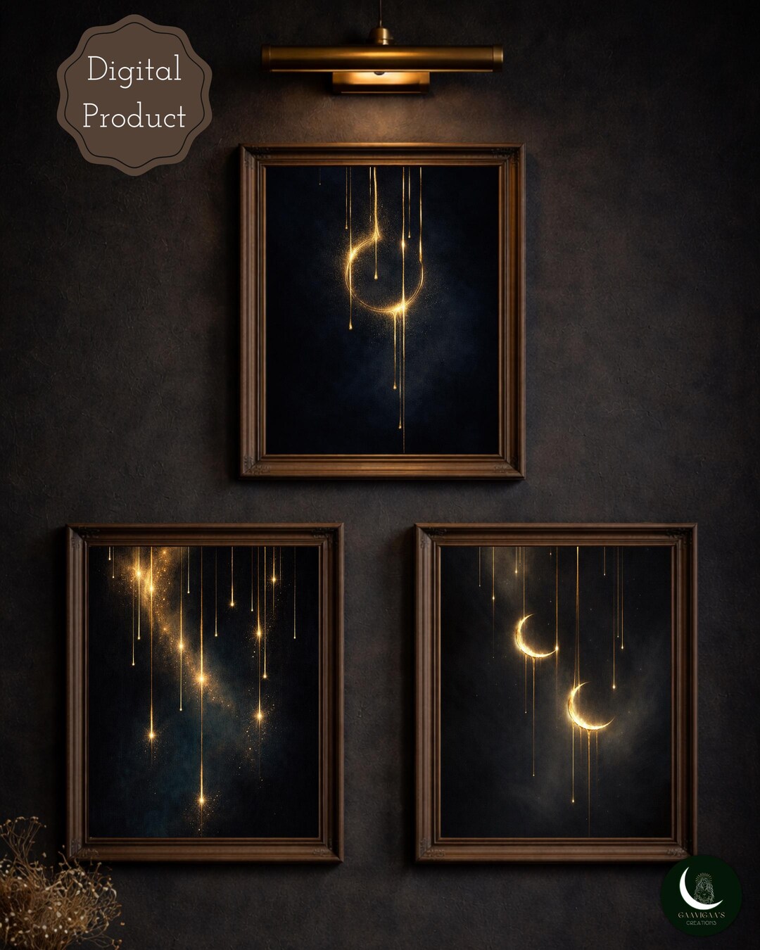 Abstract Gold Lunar Line Art Print Set of 3 | Moon Phase | Celestial ...