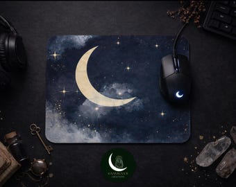 Celestial Crescent Moon Mouse Pad | Night Sky Desk Mat