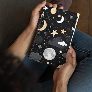 Celestial Spiral Notebook - Moon, Stars & Clouds - Dreamy Journal - Etsy