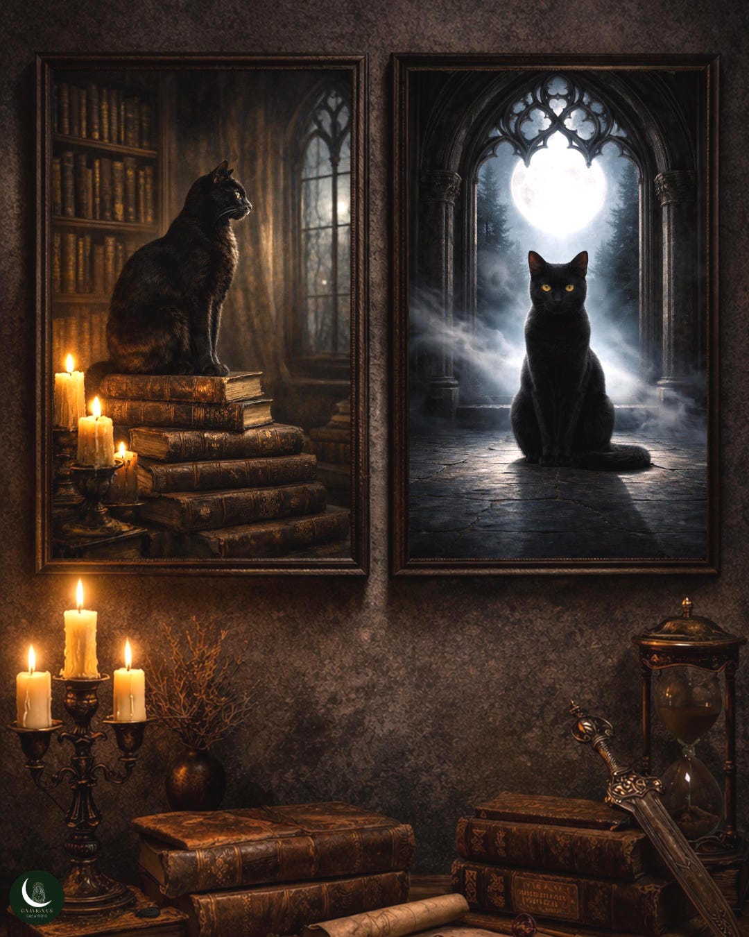 Black Cat Wall Art Set of 2, Dark Academia Wall Decor, Gothic Cat Print ...