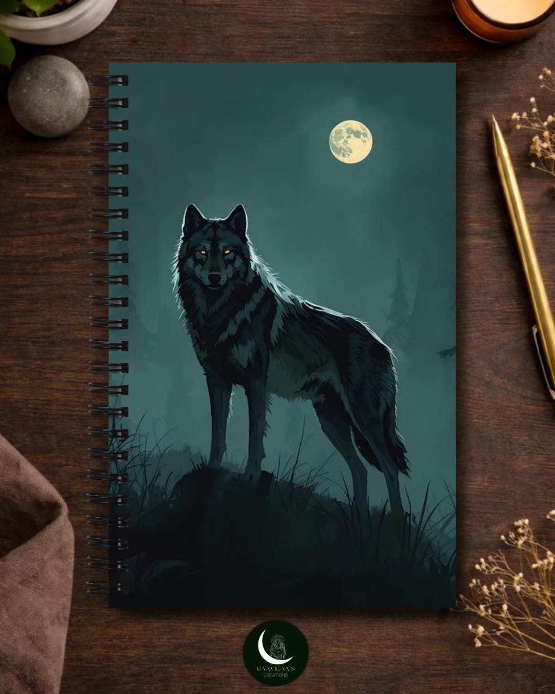 Wolf Sticky Note Moonlit Wolf Spiral Notebook | Dark Fantasy Forest Night Planner ...