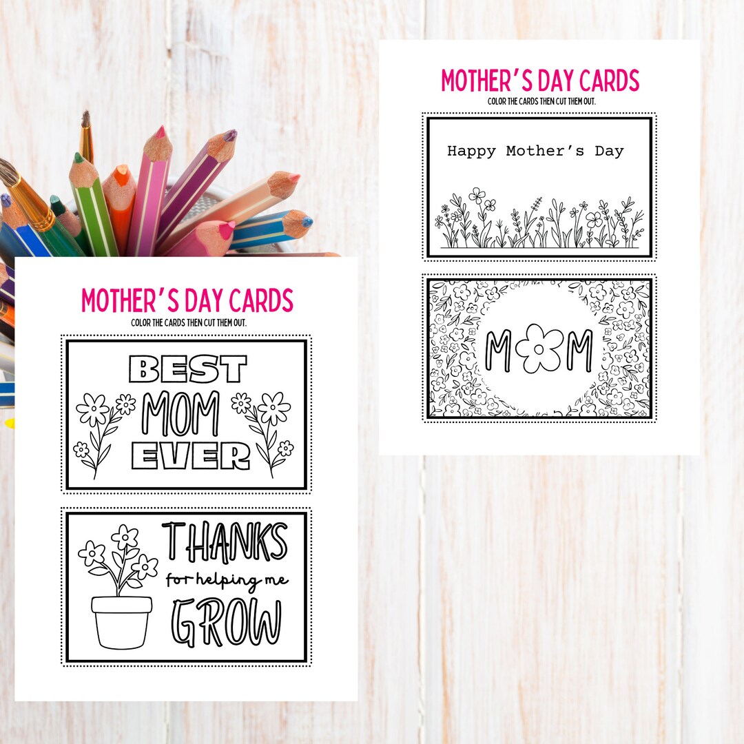 Mother's Day Coloring Cards | 4 Printable Mother's Day Card Templates ...