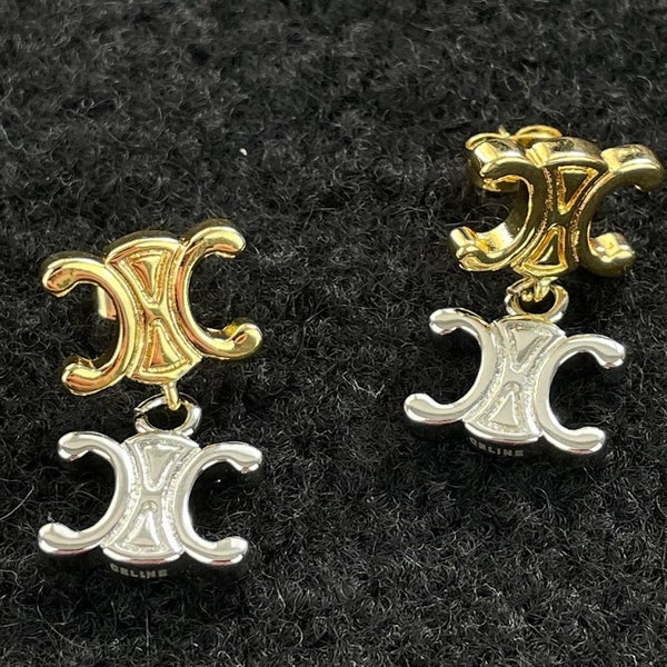 Vintage Celine Silver and Gold Drop Earrings