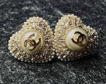 Vintage Pearl Heart Chanel Stud earrings