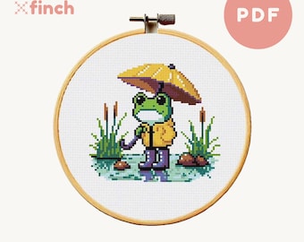 Cute Frog Cross Stitch Pattern Frog with Umbrella Cross Stitch Pattern Cottagecore Cross Stitch Design PDF Download Fun Gift for Mothers Day